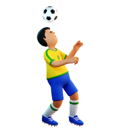 Un joueur de football frappe le ballon avec la tête  3D Illustration