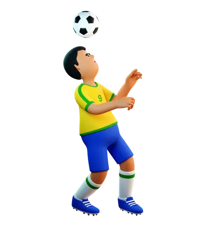 Un joueur de football frappe le ballon avec la tête  3D Illustration