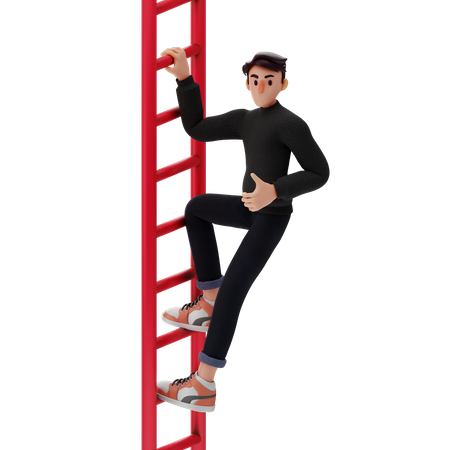 Un joven sube usando una escalera  3D Icon