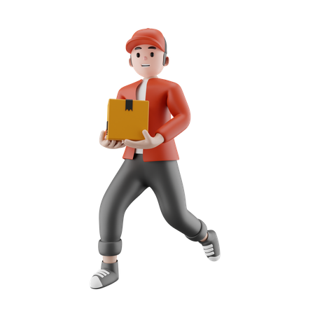 Un livreur court pour livrer le colis  3D Icon