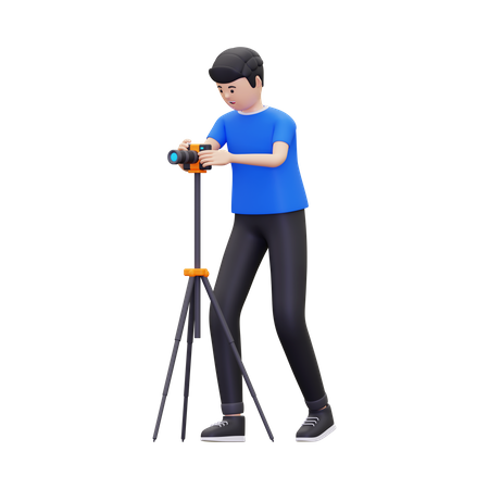 Un photographe professionnel prend des photos à l'aide d'un trépied d'appareil photo  3D Icon