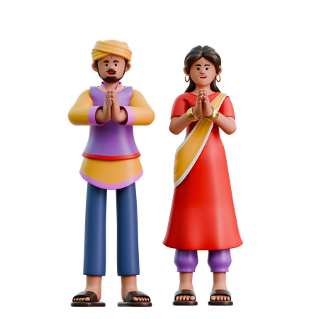 Una mujer y un hombre indios desean un feliz día de Diwali.  3D Illustration