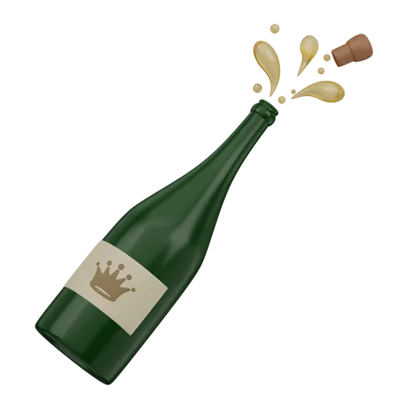 Champagne Bottle Open 3D Icon