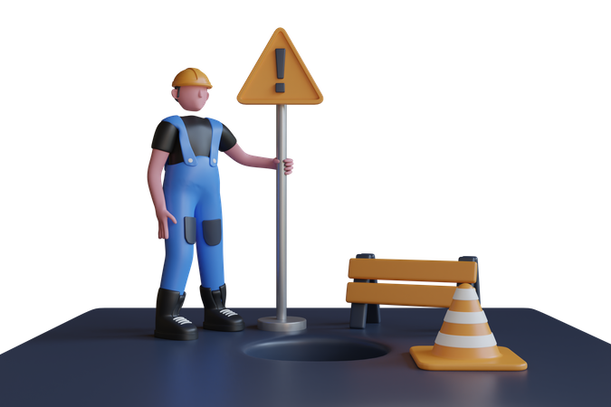 Under construction barrier with traffic cone on a city street  3D Icon