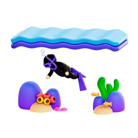 Underwater Swimming  3D Illustration