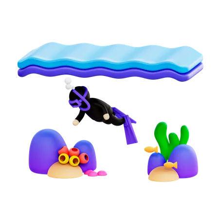 Underwater Swimming 3D Illustration