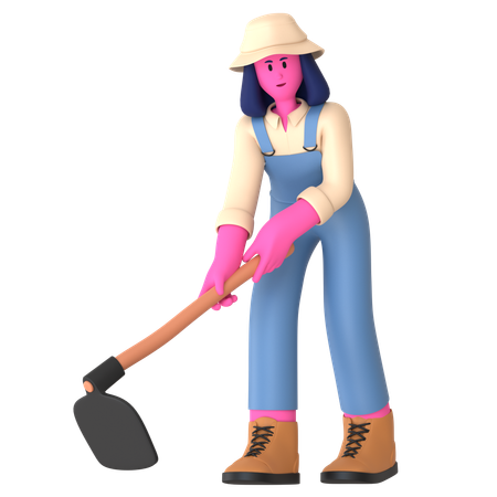 Une agricultrice creusant à l’aide d’une houe  3D Icon
