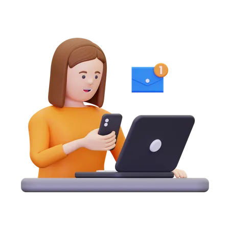 Une femme consulte une notification par courrier électronique entrante via son smartphone  3D Illustration