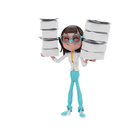 Une femme récupère beaucoup de fichiers  3D Icon