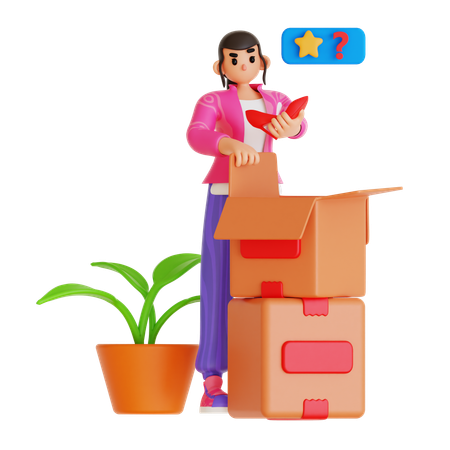 Une jeune femme vérifie une mauvaise évaluation d'un produit  3D Icon