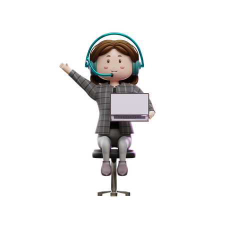 Une responsable du service client tient un ordinateur portable avec un espace vide  3D Icon