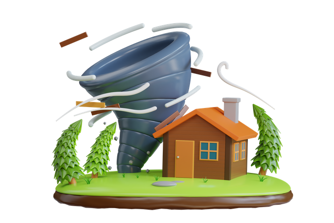 Une tornade détruit une maison  3D Icon