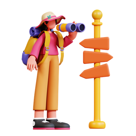 Une touriste cherche une direction  3D Illustration