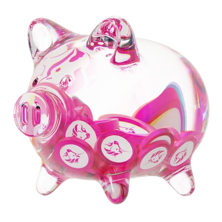 Uni Clear Glass Piggy Bank With Decreasing Piles Of Crypto Coins  3D Icon