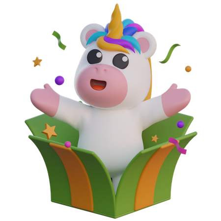 Unicorn Appears From Gift Box  3D Illustration