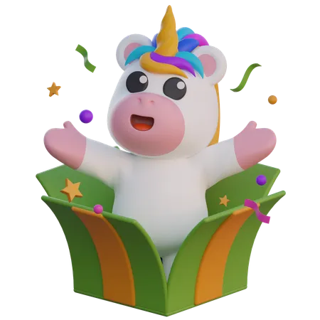 Unicorn Appears From Gift Box  3D Illustration