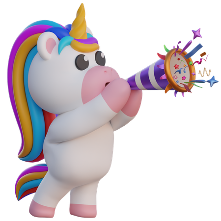 Unicorn Blowing A Trumpet  3D Illustration