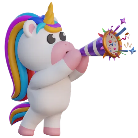 Unicorn Blowing A Trumpet  3D Illustration