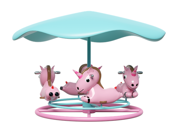 Unicorn carousel  3D Illustration