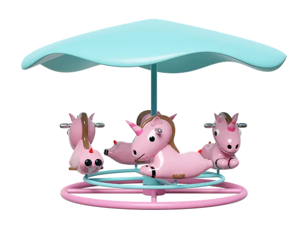 Carousel For Children With Unicorn Or Horse Isolated 3 D Render Illustration 3D Illustration