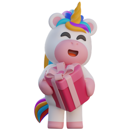 Unicorn Carrying Gift Box  3D Illustration