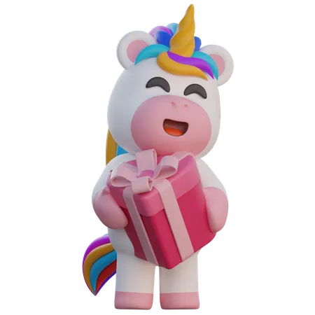 Unicorn Carrying Gift Box  3D Illustration