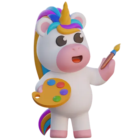 Unicorn Do Painting  3D Illustration