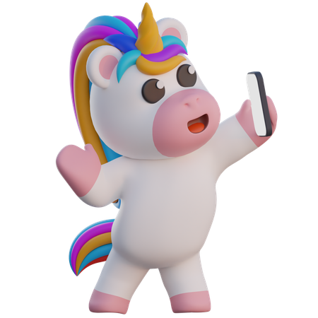 Unicorn doing Selfie with Smartphone  3D Illustration