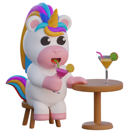 Unicorn Drinking At The Bar  3D Illustration