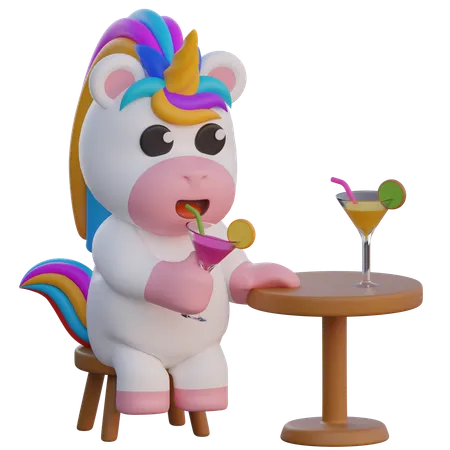 Unicorn Drinking At The Bar  3D Illustration
