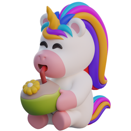 Unicorn Drinking Coconut Drink  3D Illustration