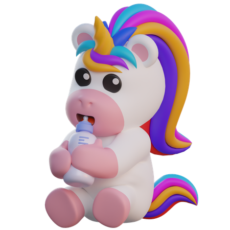 Unicorn Drinking Milk with Pacifier  3D Illustration