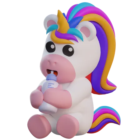 Unicorn Drinking Milk with Pacifier  3D Illustration