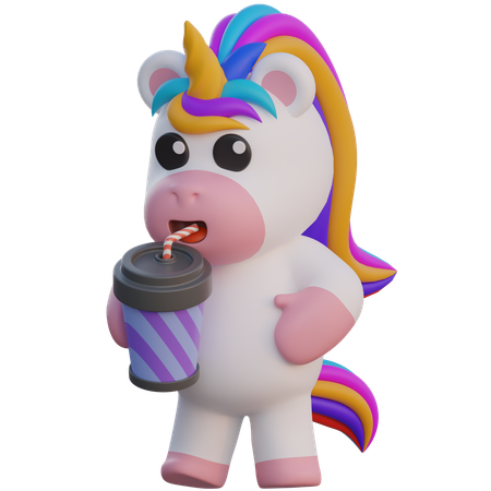Unicorn Drinking Soft Drink  3D Icon