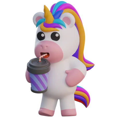 Unicorn Drinking Soft Drink  3D Illustration