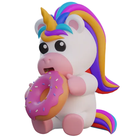 Unicorn Eating Donut  3D Illustration