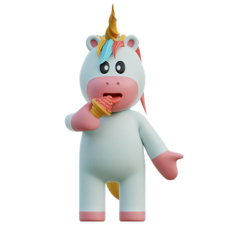 Unicorn Eating Ice Cream  3D Illustration