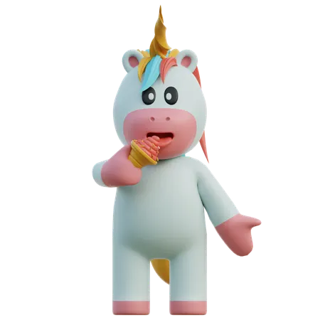 Unicorn Eating Ice Cream  3D Illustration