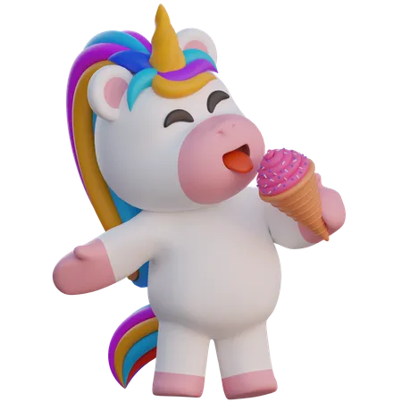 Unicorn Eating Ice Cream  3D Illustration