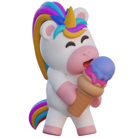 Unicorn Eating Ice Cream Cone  3D Illustration