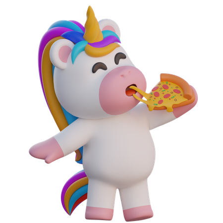 Unicorn Eating Pizza  3D Illustration