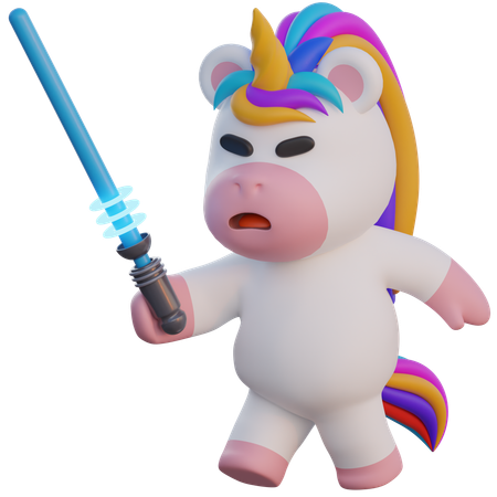 Unicorn Fight With Laser Sword  3D Illustration