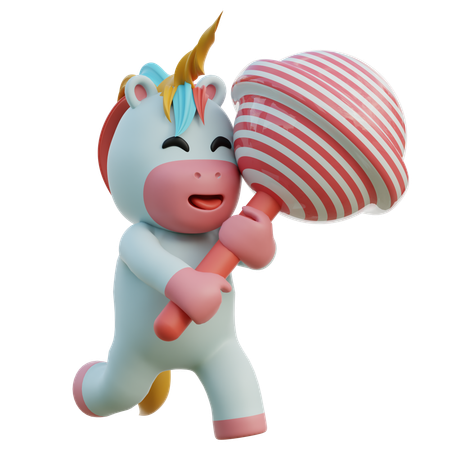 Unicorn Has Lollipop  3D Illustration
