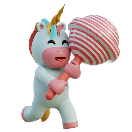 Unicorn Has Lollipop  3D Illustration