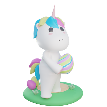 Unicorn Hold Easter Egg  3D Illustration