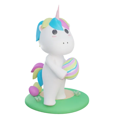 Unicorn Hold Easter Egg  3D Illustration