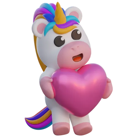 Unicorn Holding a Heart  3D Illustration