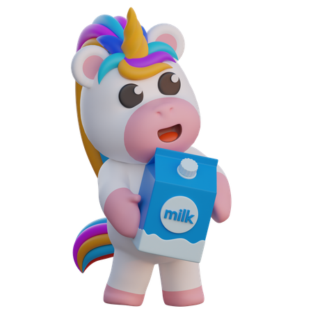 Unicorn Holding A Milk Box  3D Illustration