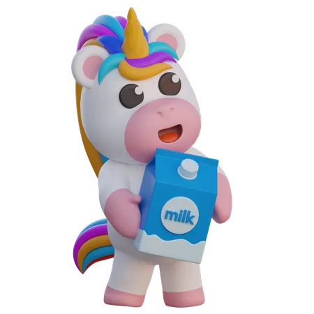 Unicorn Holding A Milk Box  3D Illustration