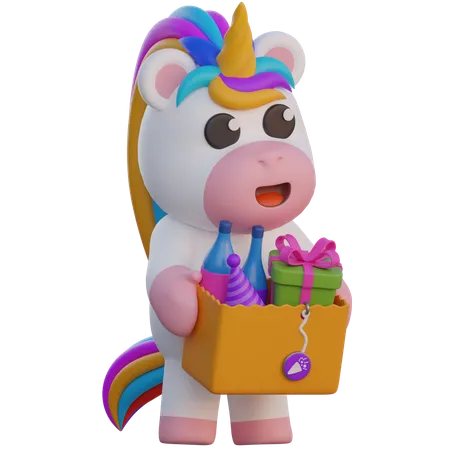 Unicorn Holding Gift Boxes  3D Illustration